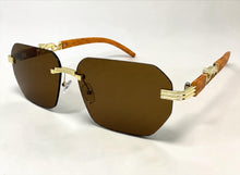 Classy Elegant Luxury Hip Hop Rapper Style SUNGLASSES Gold & Faux Wooden Frame - Brown Lens 27804