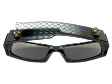 Classic Hardcore Gangster Biker Style Choppers SUNGLASSES Thick Black Frame - Blue Lens 6785