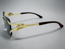 Classy Elegant Luxury Hip Hop Rapper Style SUNGLASSES Rimless Gold & Faux Wooden Frame - Dark Lens 27806