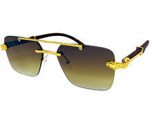 Classy Elegant Luxury Hip Hop Rapper Style SUNGLASSES Gold & Faux Wooden Frame - Brown Lens E2176