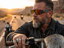 Classic Hardcore Gangster Biker Style Choppers SUNGLASSES Thick Black Frame - Gold Lens 6785