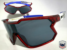 Oversized Sporty Wrap Around Style SUNGLASSES Large Red Patriotic USA Flag Frame 3737