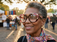 Oversized Vintage Retro Cat Eye Style Clear Lens EYEGLASSES Large Burgundy Frame - Flowers & Gold Leaf Accents 6806 (Copy)