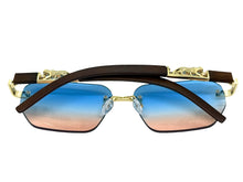 Classy Elegant Luxury Hip Hop Rapper Style SUNGLASSES Gold & Faux Wooden Frame - Multicolor Lens 27804