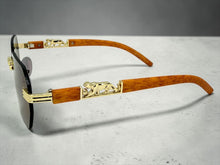 Classy Elegant Luxury Hip Hop Rapper Style SUNGLASSES Gold & Faux Wooden Frame - Brown Lens 27804