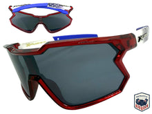 Oversized Sporty Wrap Around Style SUNGLASSES Large Red Patriotic USA Flag Frame 3737