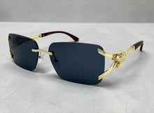 Classy Elegant Luxury Hip Hop Rapper Style SUNGLASSES Rimless Gold & Faux Wooden Frame - Dark Lens 27806