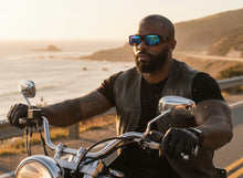 Classic Hardcore Gangster Biker Style Choppers SUNGLASSES Thick Black Frame - Blue Lens 6785
