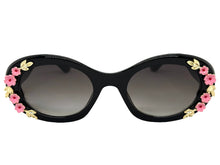 Classic Elegant Vintage Retro Style SUNGLASSES Thick Black Oval Floral Frame 17008