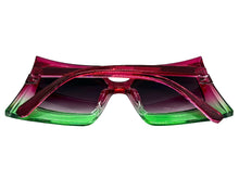 Oversized Exaggerated Vintage Retro Style SUNGLASSES Large Dark Fuchsia & Green Frame 1091