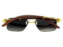 Classy Elegant Luxury Hip Hop Rapper Style SUNGLASSES Gold & Faux Wooden Frame - Gray Lens E2176