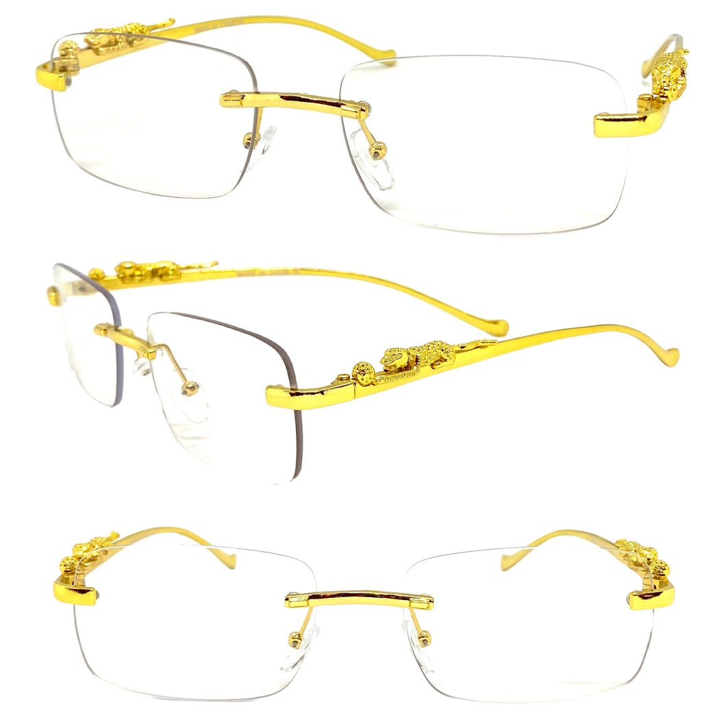 Classy Elegant Sophisticated Luxury Style Clear Lens EYEGLASSES Rimless Gold Frame E0661