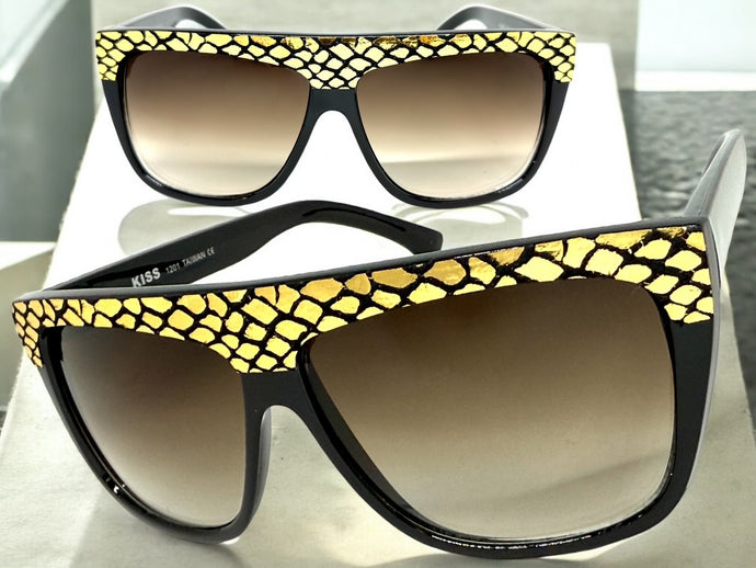 Oversized Classic Vintage Retro Style SUNGLASSES Large Black Snakeskin Frame 1201