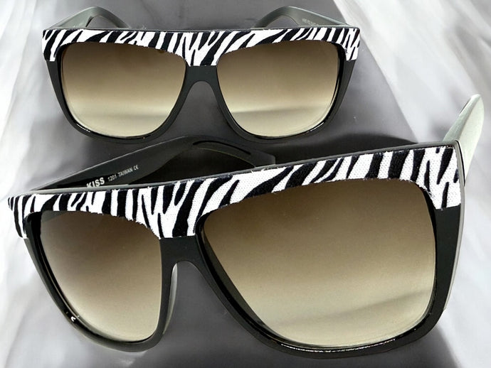 Oversized Classic Vintage Retro Style SUNGLASSES Large Black Zebra Frame 1201