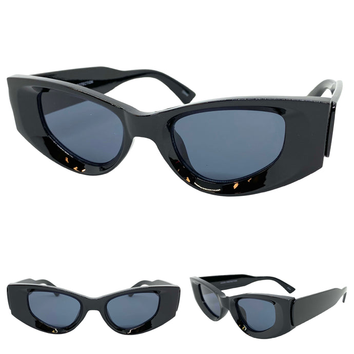 Classy Elegant Exaggerated Retro Cat Eye Style SUNGLASSES Thick Black Frame 80533