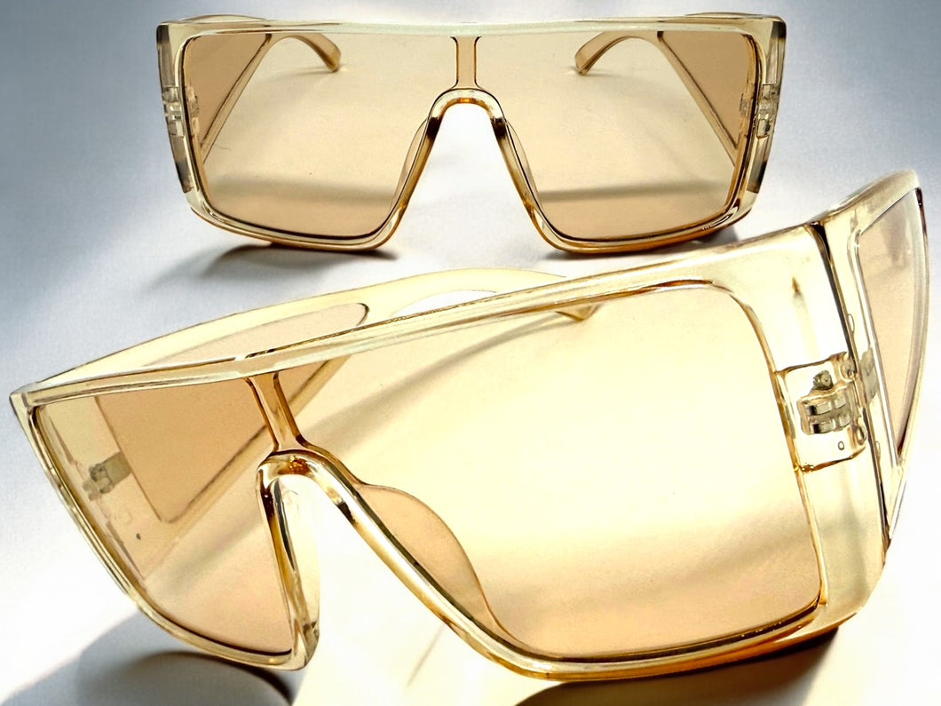 Futuristic Modern Rerto Blinder Shield Style SUNGLASSES Champagne Frame 6513