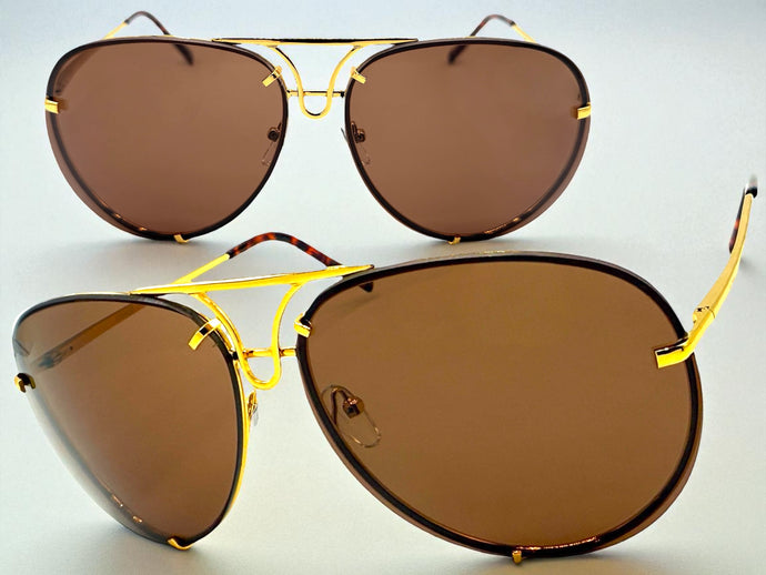 Oversized Exaggerated Vintage Retro Style SUNGLASSES Large Gold Frame 4165