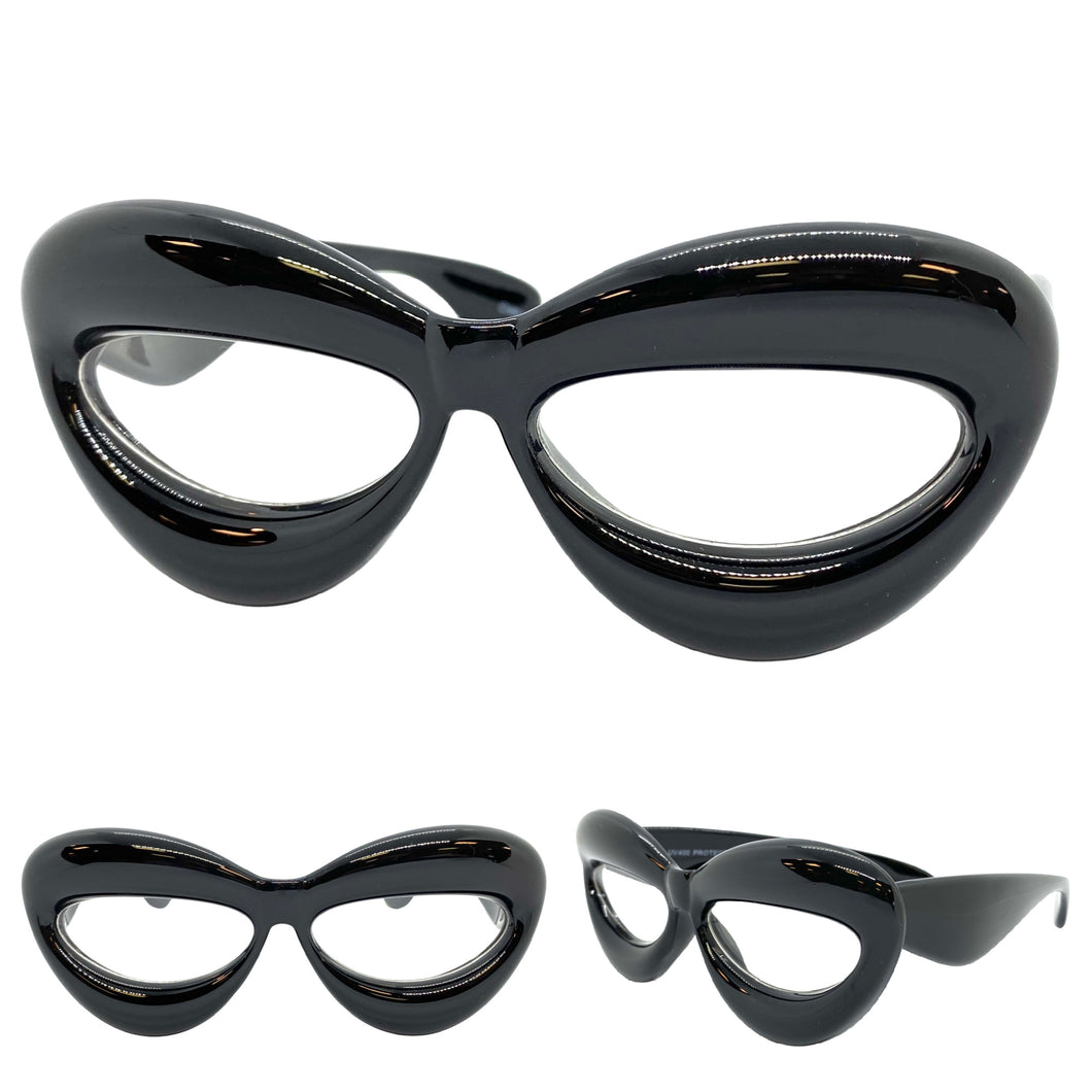 Oversized Exaggerated Retro Clear Lens EYEGLASSES Large Black Optical Frame - RX Capable 80555