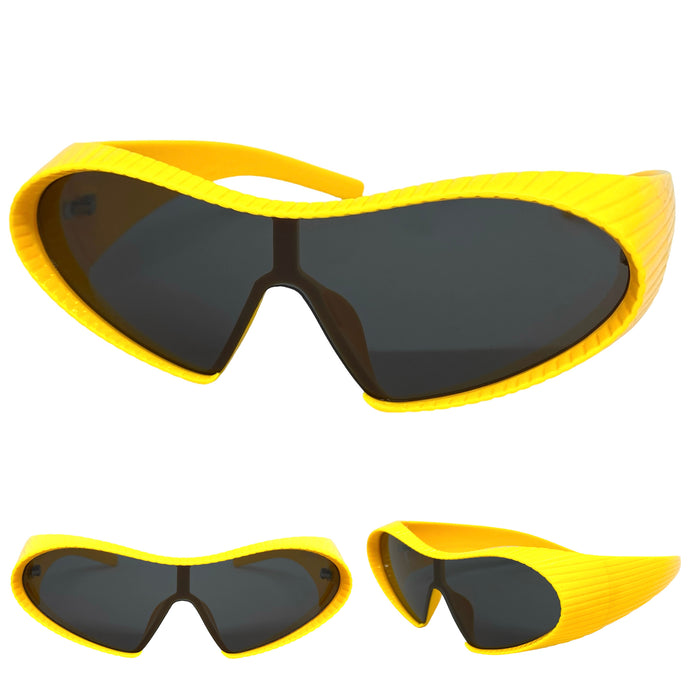 Oversized Exaggerated Modern Retro Futuristic Style SUNGLASSES Large Yellow Frame 1308