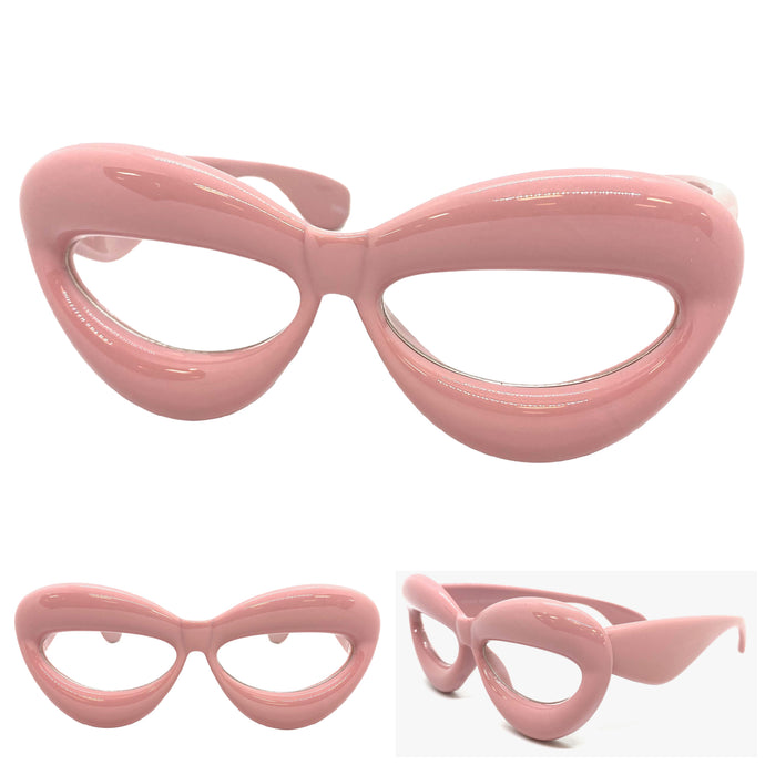 Oversized Exaggerated Retro Clear Lens EYEGLASSES Large Pink Optical Frame - RX Capable 80555