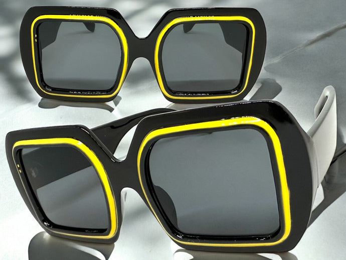 Oversized Exaggerated Vintage Retro Style SUNGLASSES Large Square Black Frame 1351