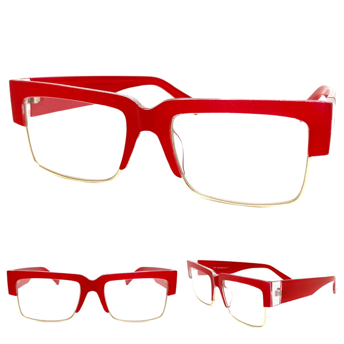 Classy Contemporary Modern Retro Clear Lens EYEGLASSES Red & Gold Frame 8259