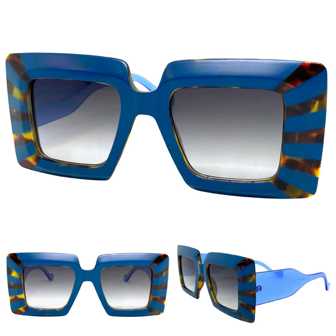 Exaggerated Vintage Retro Style SUNGLASSES Thick Square Blue Frame LH056