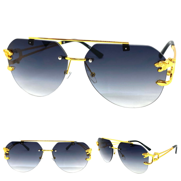 Men's Classy Elegant Luxury Modern Retro Style SUNGLASSES Large Gold Frame 27667