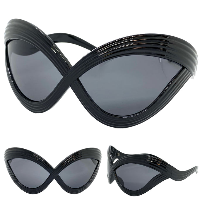 Oversized Exaggerated Modern Retro Futuristic Style SUNGLASSES Large Black Frame 2159