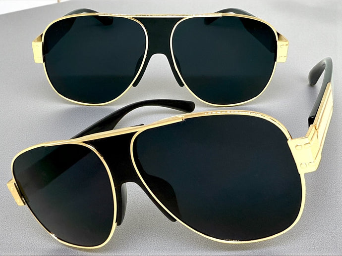 Classic Hardcore Biker Gangster Hip Hop Rapper Style SUNGLASSES Gold & Black Frame - Super Dark Lens 4000