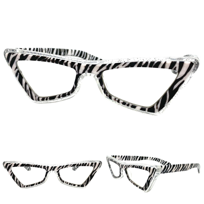 Classy Elegant Modern Retro Cat Eye Style Clear Lens with Slight Tint SUNGLASSES Zebra Frame E1997