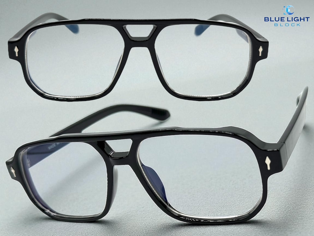 Classic Vintage Retro Style Clear Lens Blue Light Block Computer EYEGLASSES Black Frame 55013