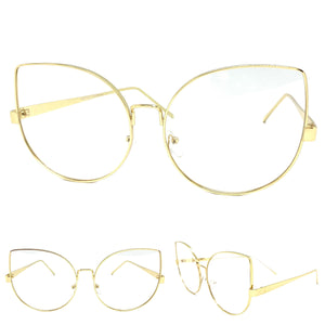 Oversized Exaggerated Retro Cat Eye Style Clear Lens EYEGLASSES Huge Gold Frame AB274