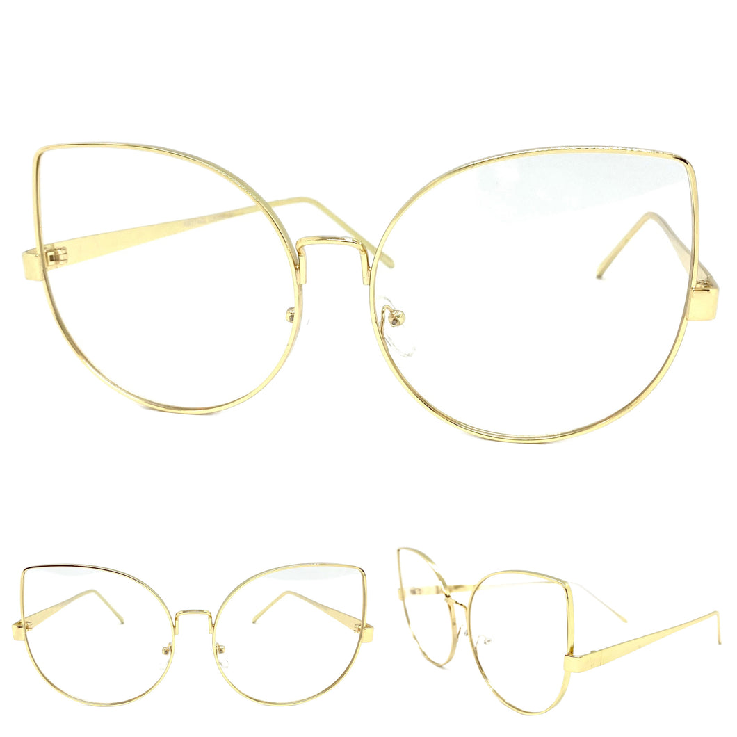 Oversized Exaggerated Retro Cat Eye Style Clear Lens EYEGLASSES Huge Gold Frame AB274
