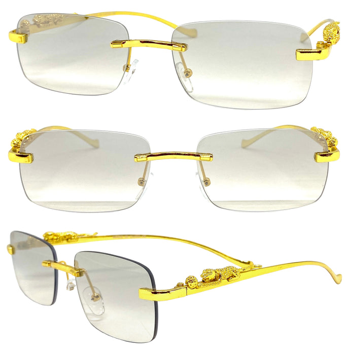Classy Elegant Sophisticated Luxury Style Clear with Slight Tint Lens SUNGLASSES Rimless Gold Frame E0661