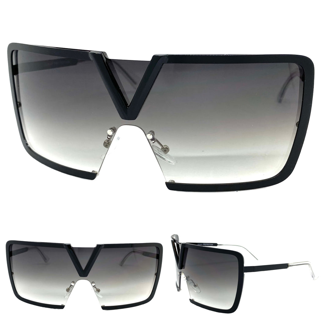 Classy Elegant Luxury Contemorary Modern Shield Wrap Style SUNGLASSES Black Frame 5255