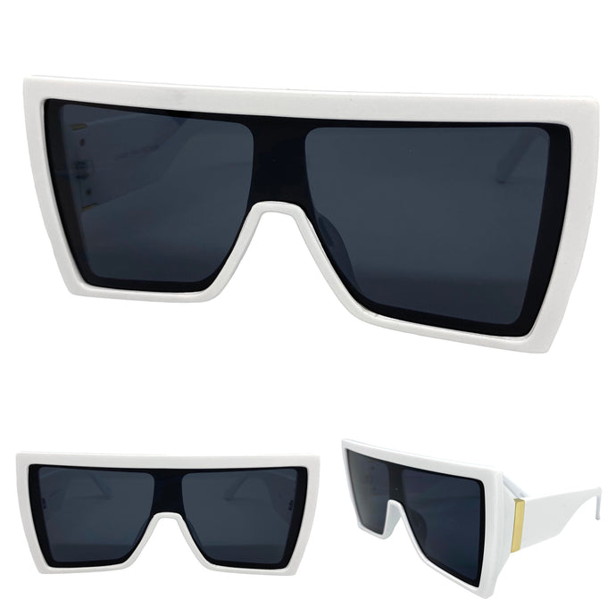Oversized Modern Retro Shield Style SUNGLASSES Large White Frame 80550
