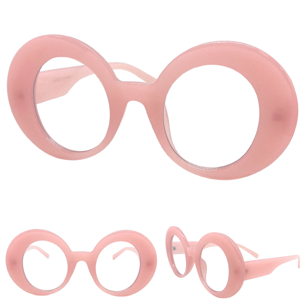 Oversized Exaggerated Retro Style Clear Lens EYEGLASSES Large Round Pink Optical Frame - RX Capable 81159