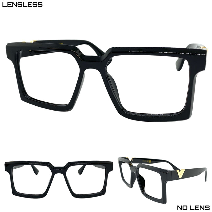 Classic Retro Style Square Black Lensless Eye Glasses- Frame Only NO Lens 30497