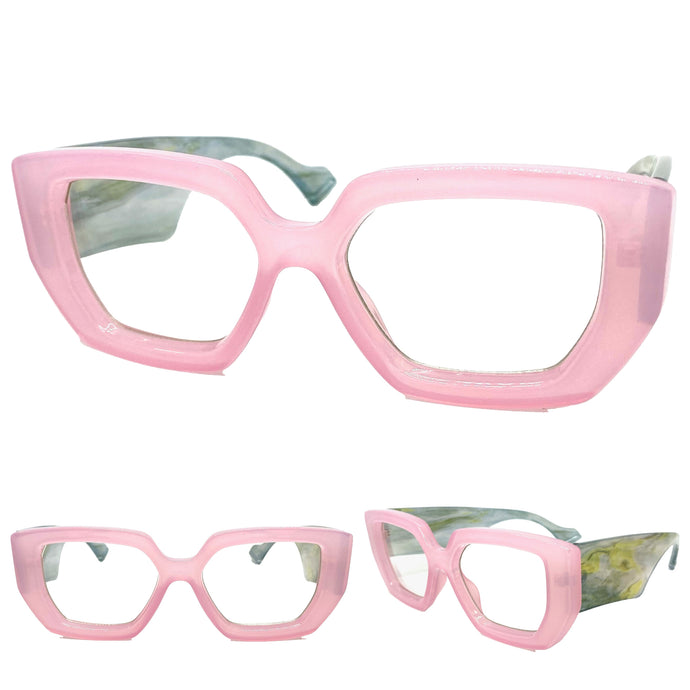 Oversized Exaggerated Vintage Retro Style Clear Lens EYEGLASSES Super Thick Pink Frame 9615