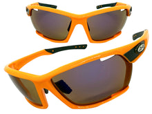 Classic Sporty Wrap Around Style SUNGLASSES Large Neon Orange Frame - Purple Lens 2745