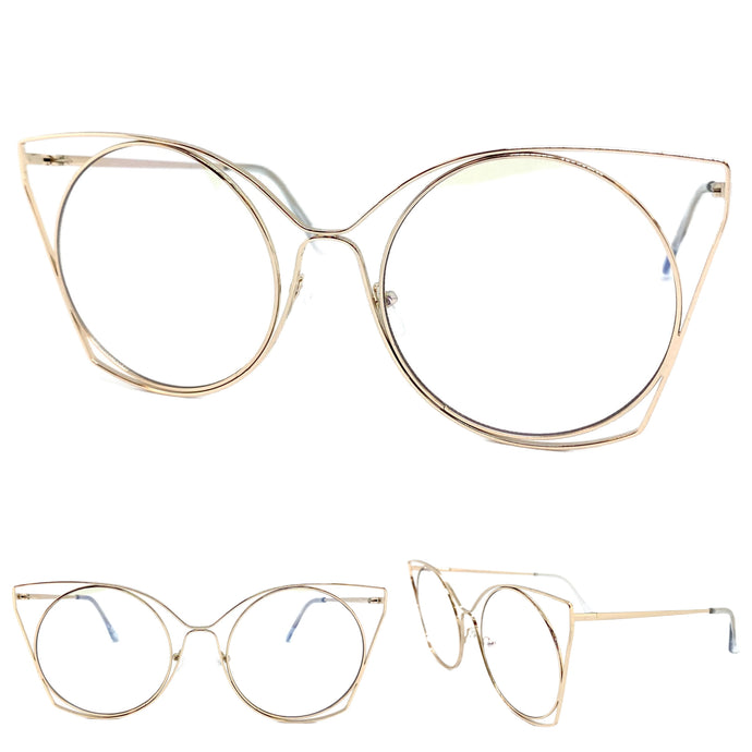 Oversized Exaggerated Retro Cat Eye Style Clear Lens EYEGLASSES Huge Gold Frame 4485