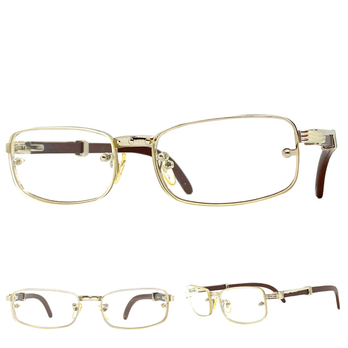 Classy Elegant Modern Contemporary Style Clear Lens EYEGLASSES Silver & Wooden Frame WD04