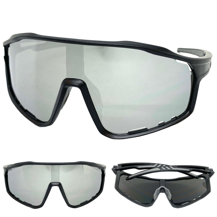 Oversized Retro Sporty Wrap Around Style SUNGLASSES Large Black Frame 5238