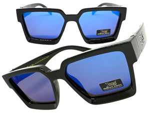 Classic Hardcore Biker Gangster Style LOCS SUNGLASSES Black Frame - Blue Lens 91209
