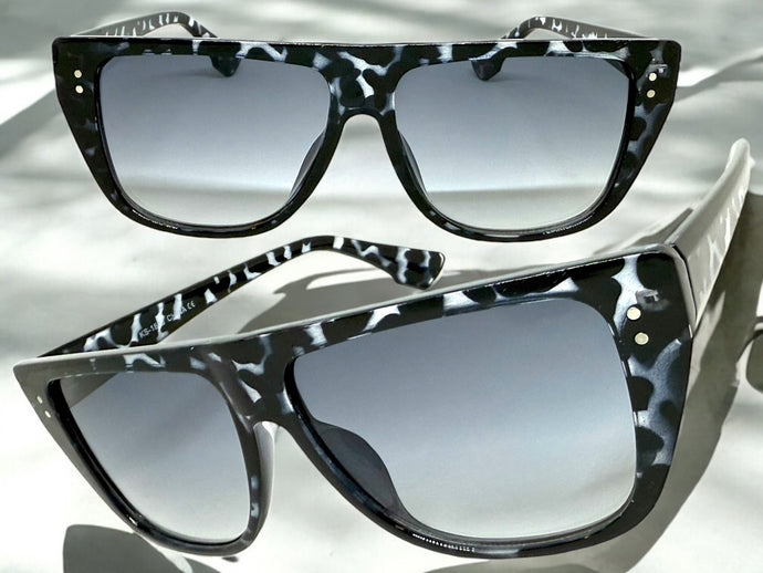 Classic Vintage Retro Style SUNGLASSES Square Gray Tortoise Frame - Light Gradient Tint 1876