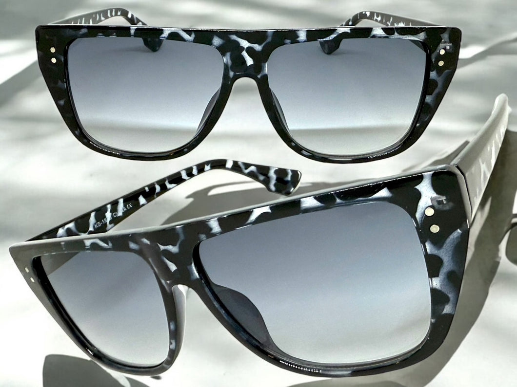 Classic Vintage Retro Style SUNGLASSES Square Gray Tortoise Frame - Light Gradient Tint 1876