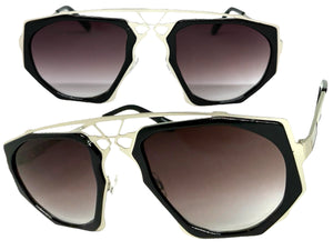Exaggerated Classic Vintage Retro Style SUNGLASSES Unique Black & Silver Frame 4464