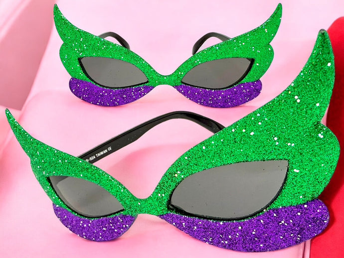 Vibrant Mardi Gras Party Club Beach Cruise Raver Festival SUNGLASSES Fun Shades Glitter Frame C924