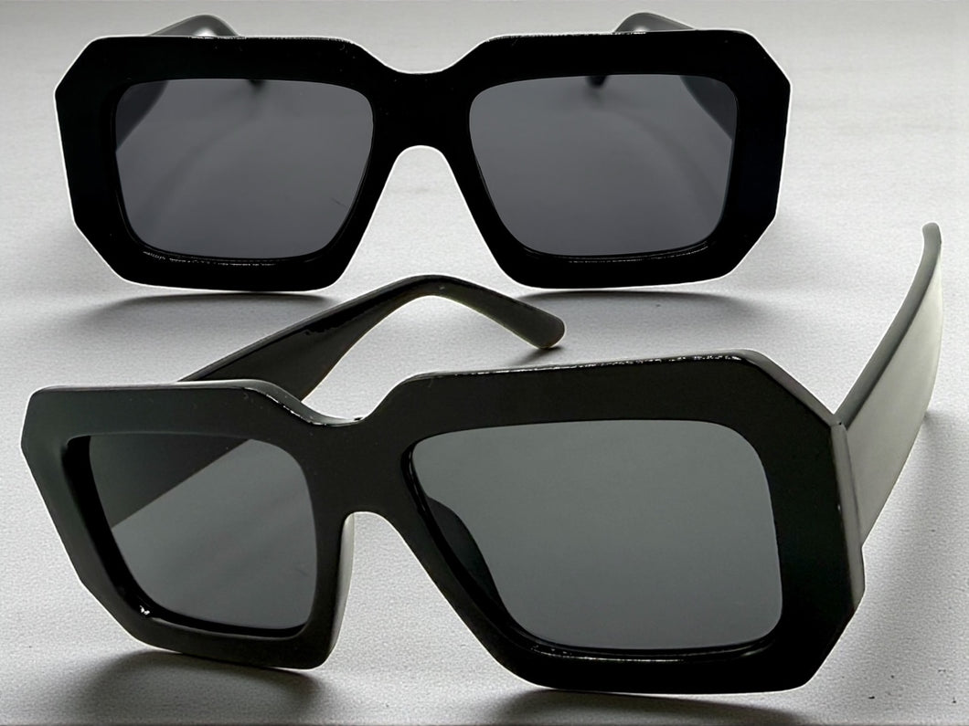 Classic Vintage Retro Style SUNGLASSES Thick Square Black Frame - Dark Lens 75005